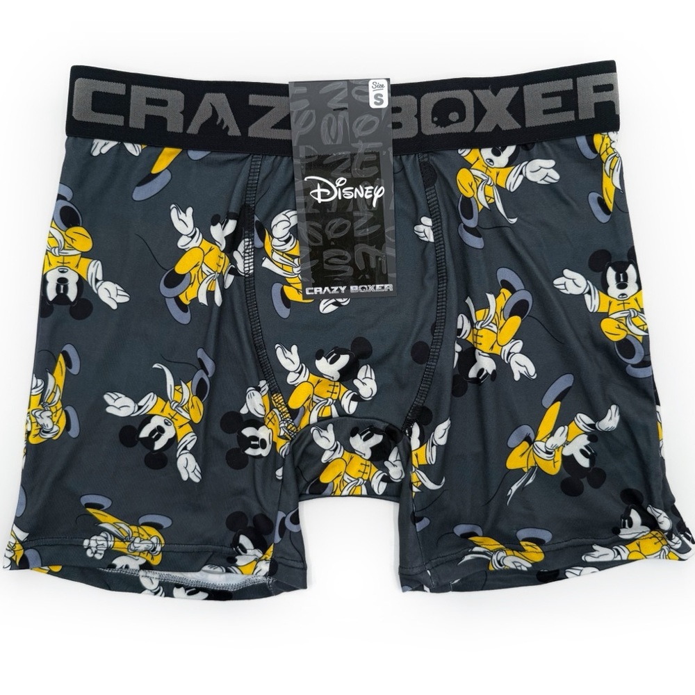 Disney Mickey Mouse Crazy Boxer Briefs Mens Small Underwear Ninja Gray Yellow